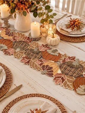 Festive Pumpkin Beaded Tablerunner
